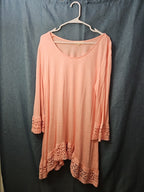 Indigo Soul Boho Tunic Top Large Pink Rayon Crochet Lace Sharkbite Hem Lagenlook