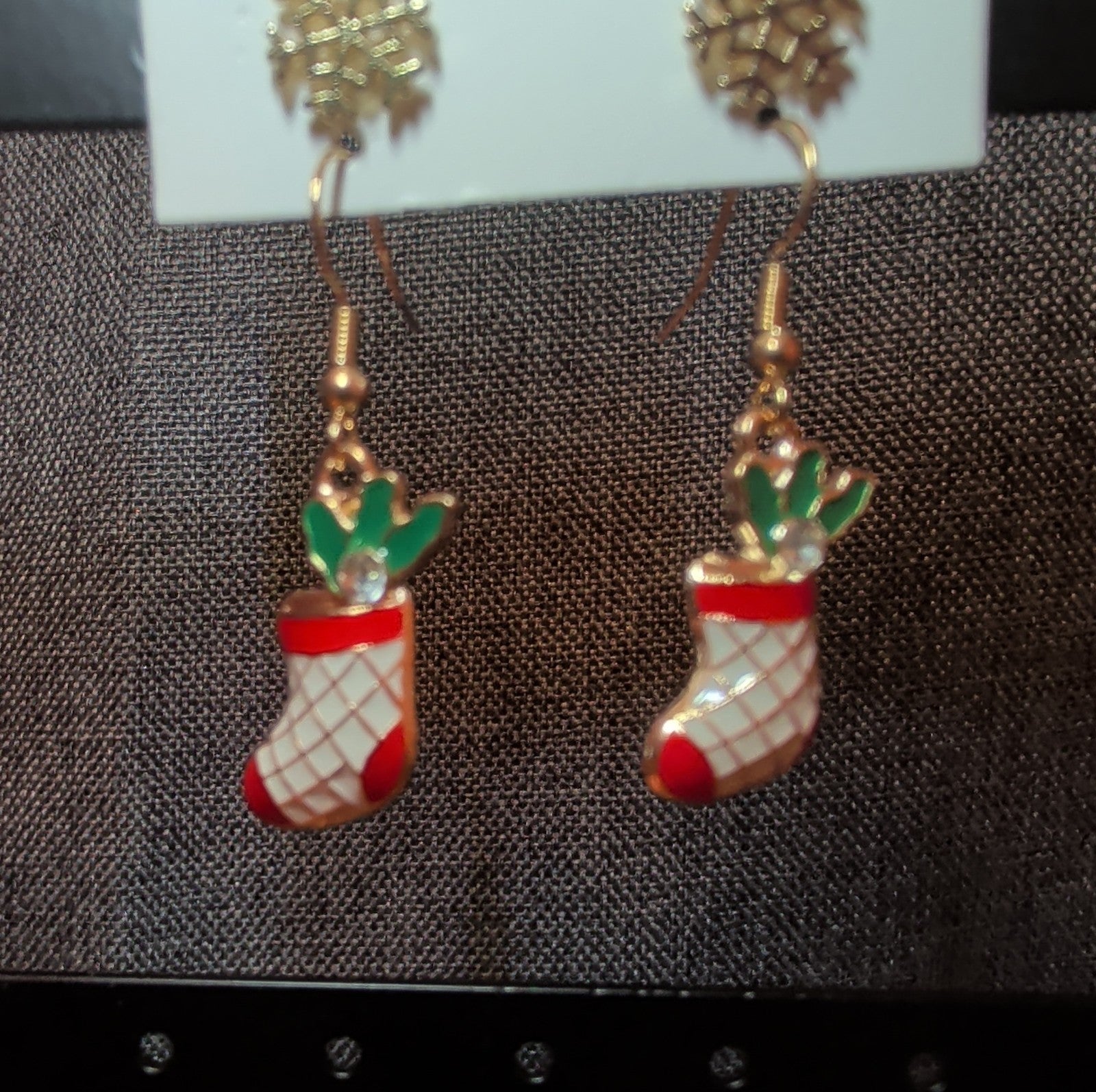 Christmas Stocking Snowflake Earring 2-Pair Set Enamel Gold-Tone Holiday NEW