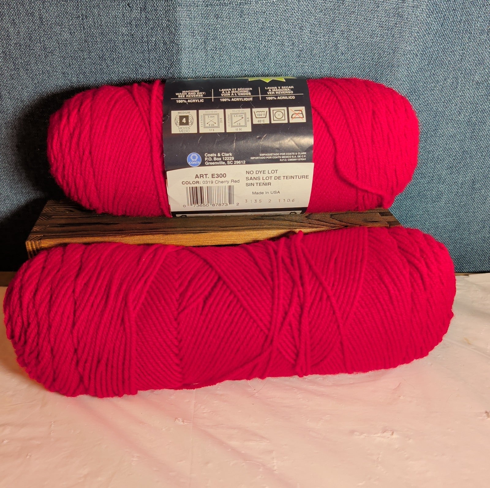 Red Heart Super Saver Cherry Red Yarn Lot 2 Skeins Worsted E300 New & Used