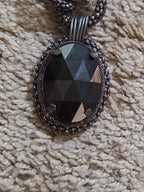 Black Crystal Pearl Necklace Chunky Bib Pendant Antique Chain