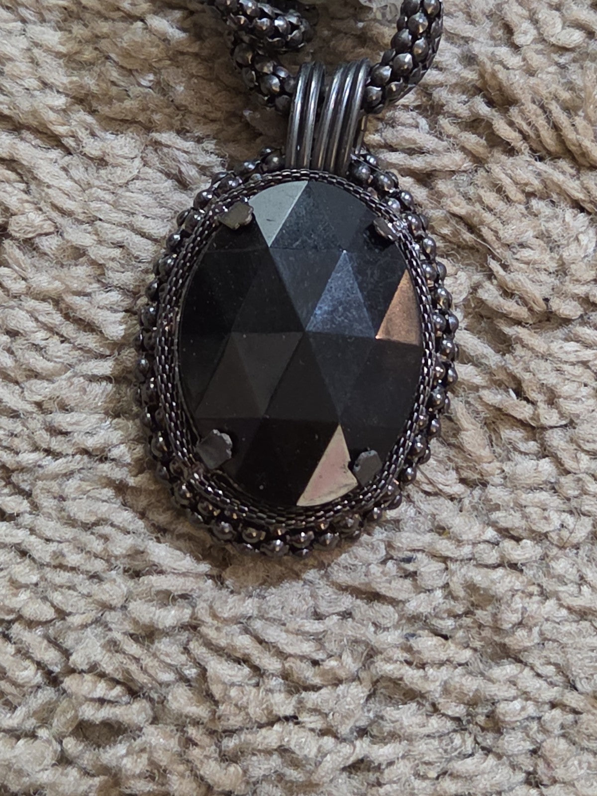 Black Crystal Pearl Necklace Chunky Bib Pendant Antique Chain