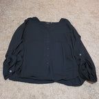Apt 9 Black Blouse Womens XL V-Neck Roll Tab Sleeve Lightweight Shirt Casual Top