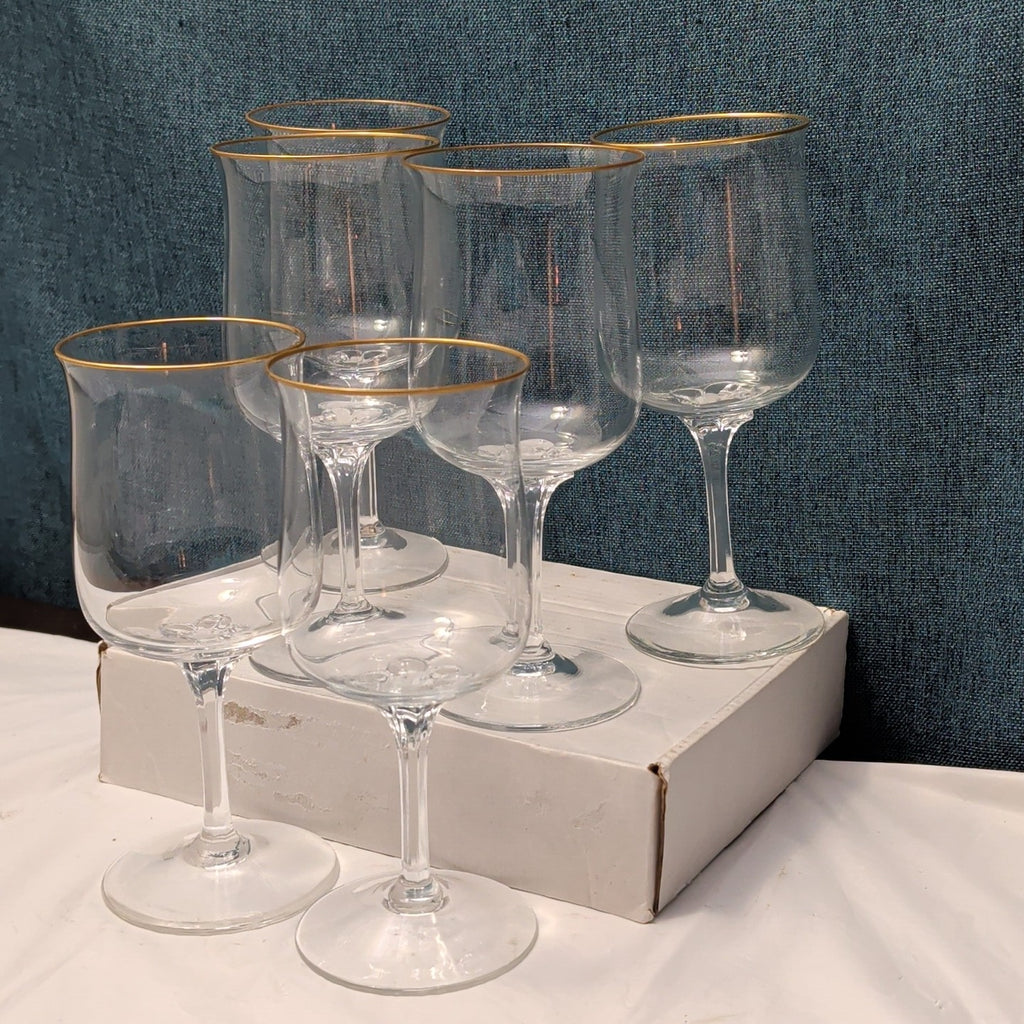 LENOX Crystal INTRIGUE Wine Glasses Gold Trim Fluted Rim Vintage 80s | Set of 6