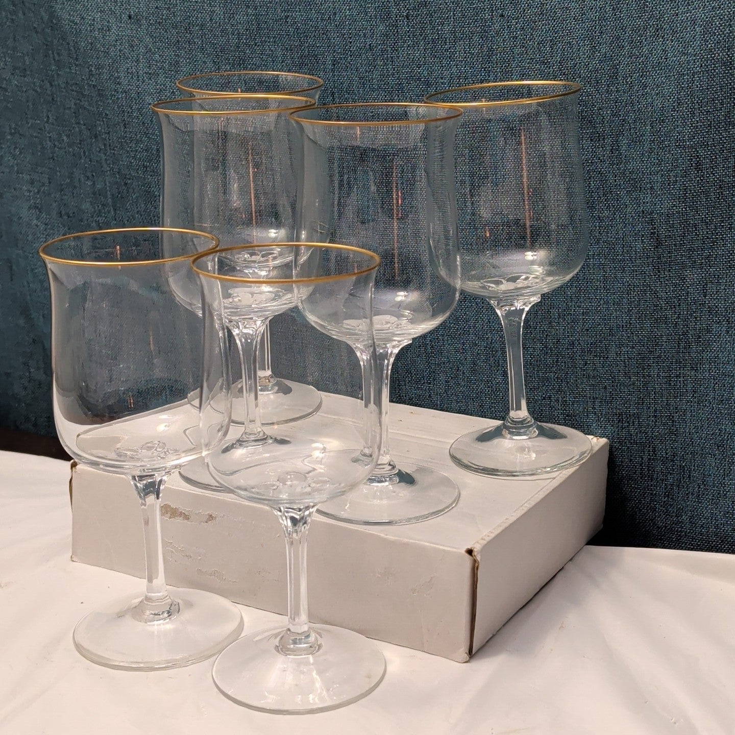 LENOX Crystal INTRIGUE Wine Glasses Gold Trim Fluted Rim Vintage 80s | Set of 6