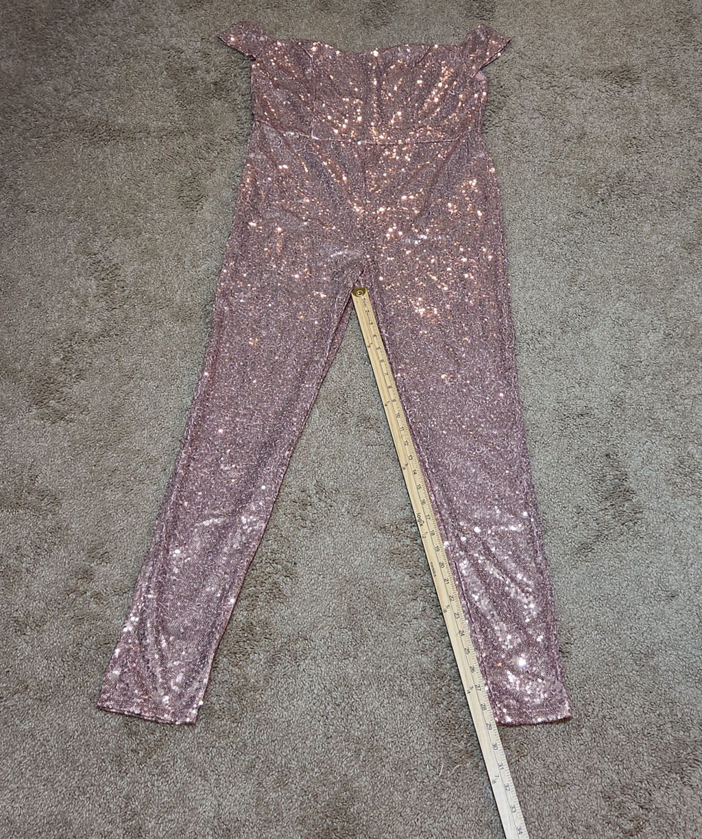 Rose Gold Sequin Off Shoulder Party Jumpsuit Romper  XL