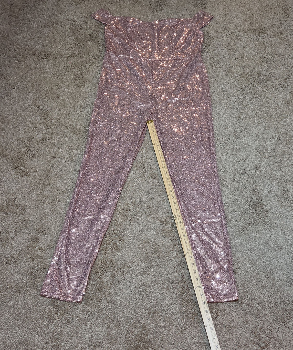Rose Gold Sequin Off Shoulder Party Jumpsuit Romper  XL