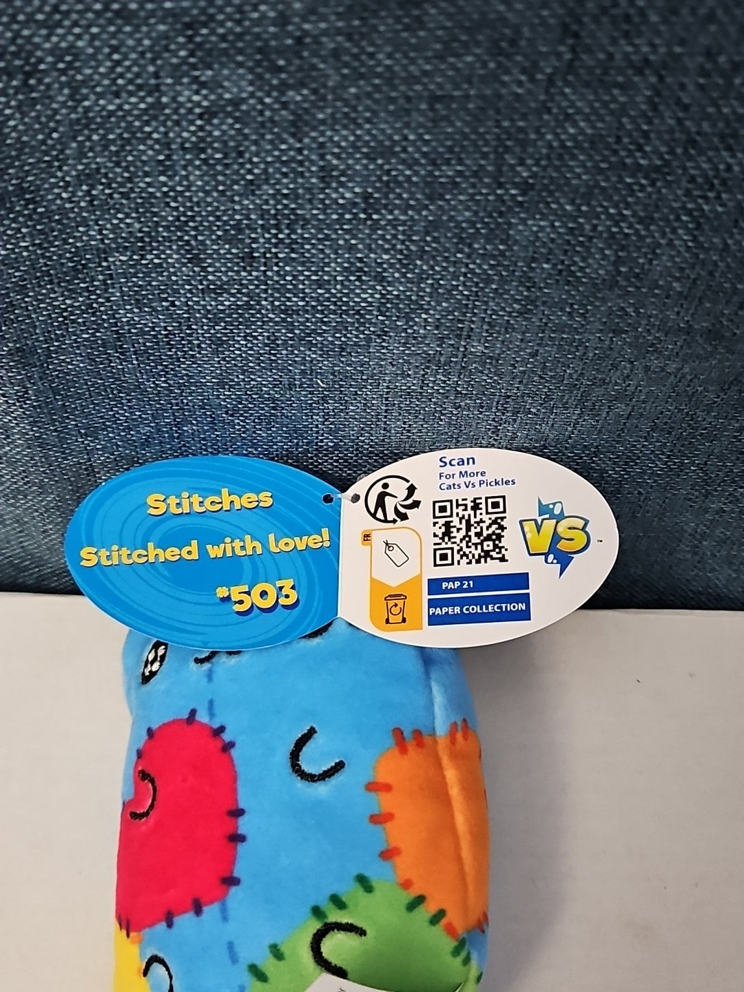 Cats vs Pickles Stitches #503 | Fuchsia Series Bean Plush | Blue Patchy Cat