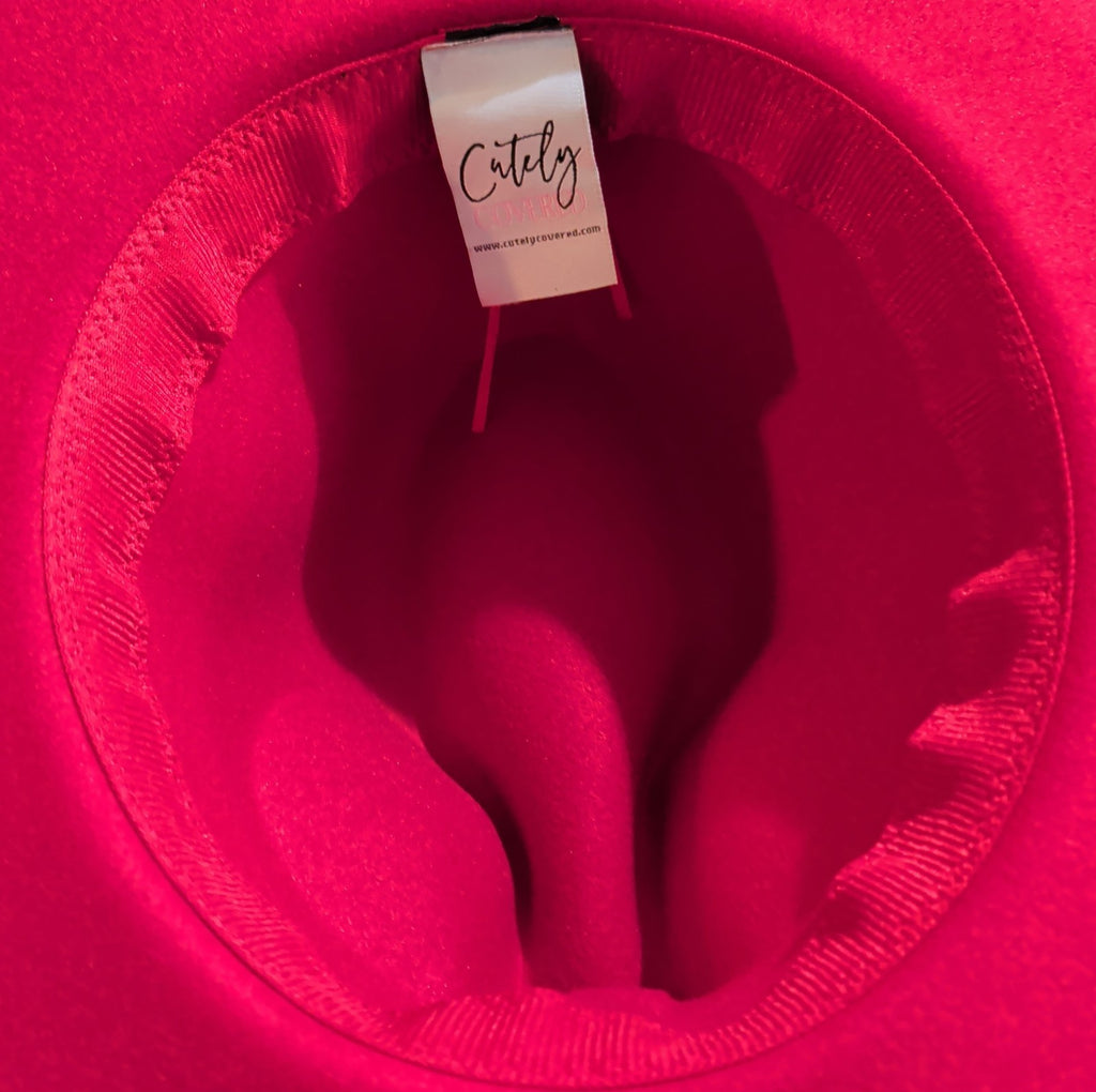 Cutely Covered Pink Bottom Black Cowboy Hat Felt Wide Brim Fedora Medium Used