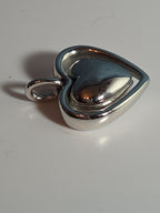 Double Heart Pendant Silver Tone Puffed Charm Y2K