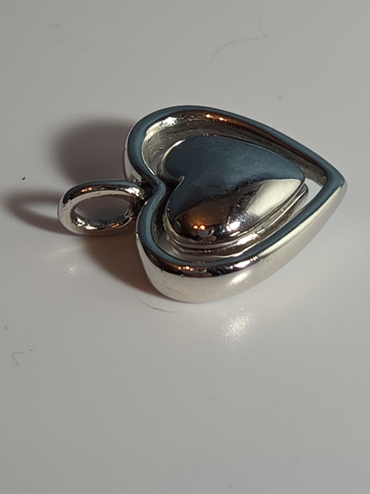 Double Heart Pendant Silver Tone Puffed Charm Y2K