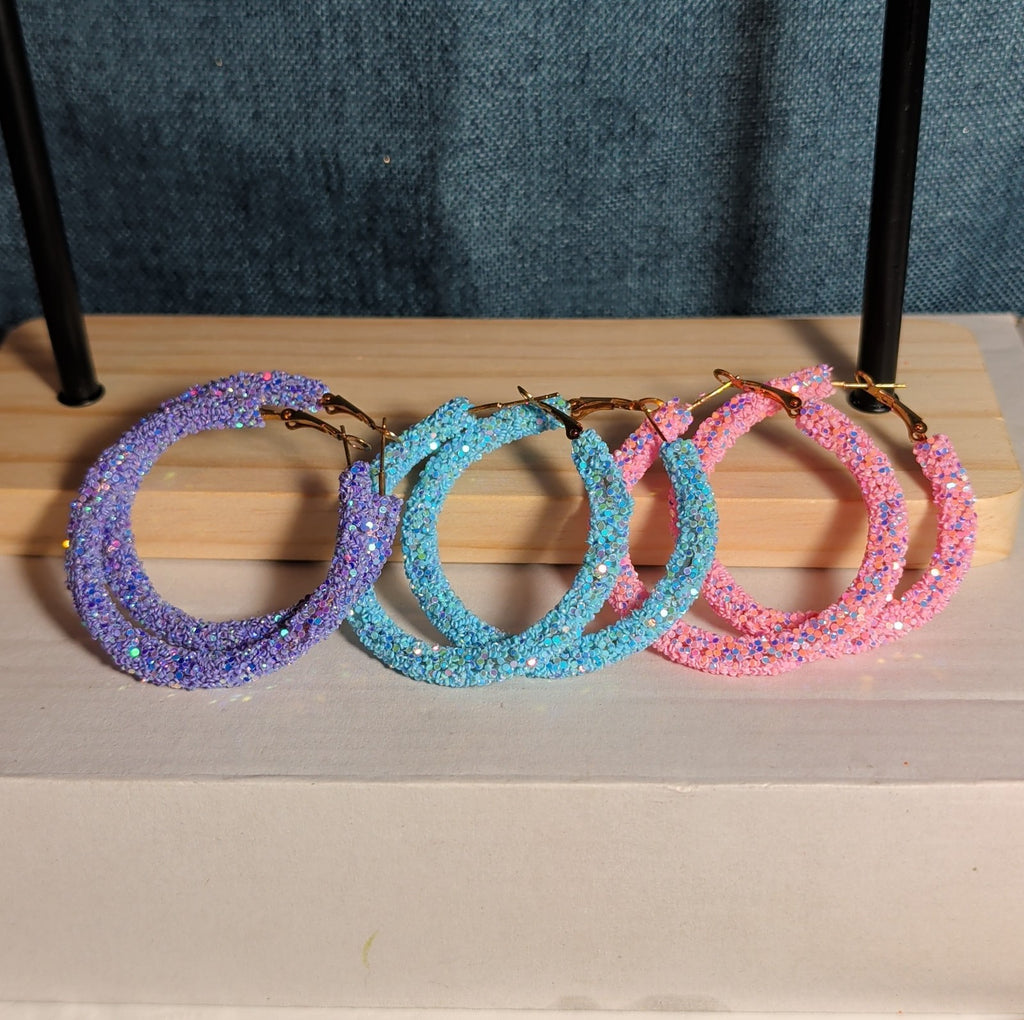 2" Sparkle Glitter Hoop Earrings 3 Pair Set Y2K