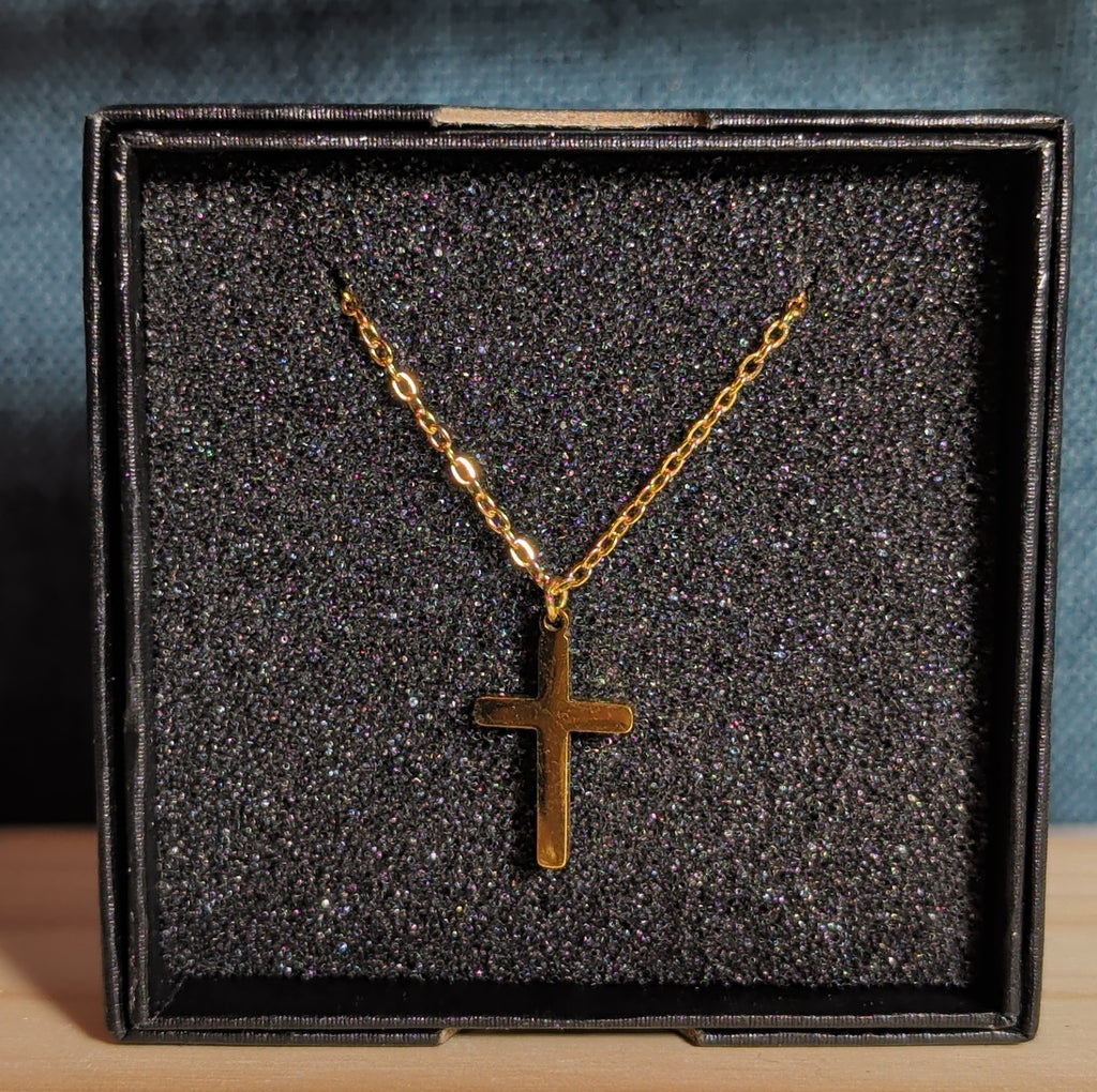 Tiny Cross Necklace 9mm Gold Tone Dainty Minimalist