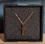 Tiny Cross Necklace 9mm Gold Tone Dainty Minimalist