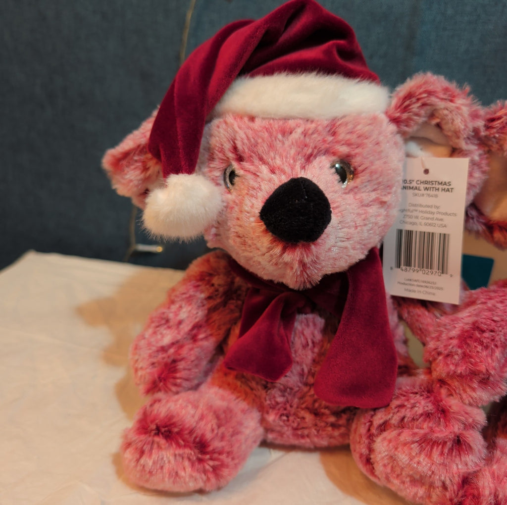 Delightful Holiday Christmas Teddy Bear Plush Lot 3 Pink Brown