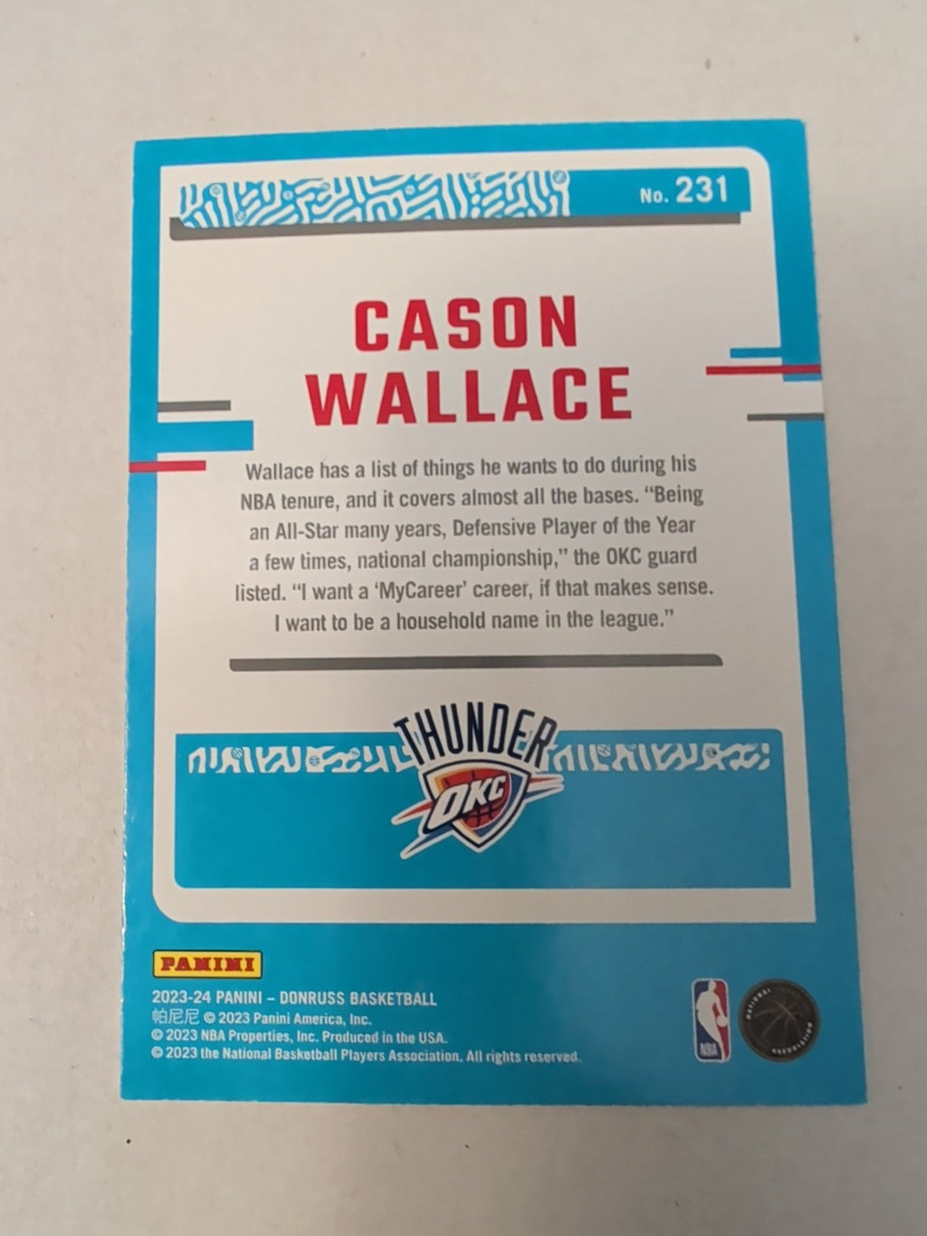 2023-24 Panini Donruss - Rated Rookie Cason Wallace #231 (RC)