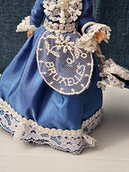 Vintage Brussels Souvenir Doll | 6" Belgium Blue Dress | "Bruxelles" Lace Apron