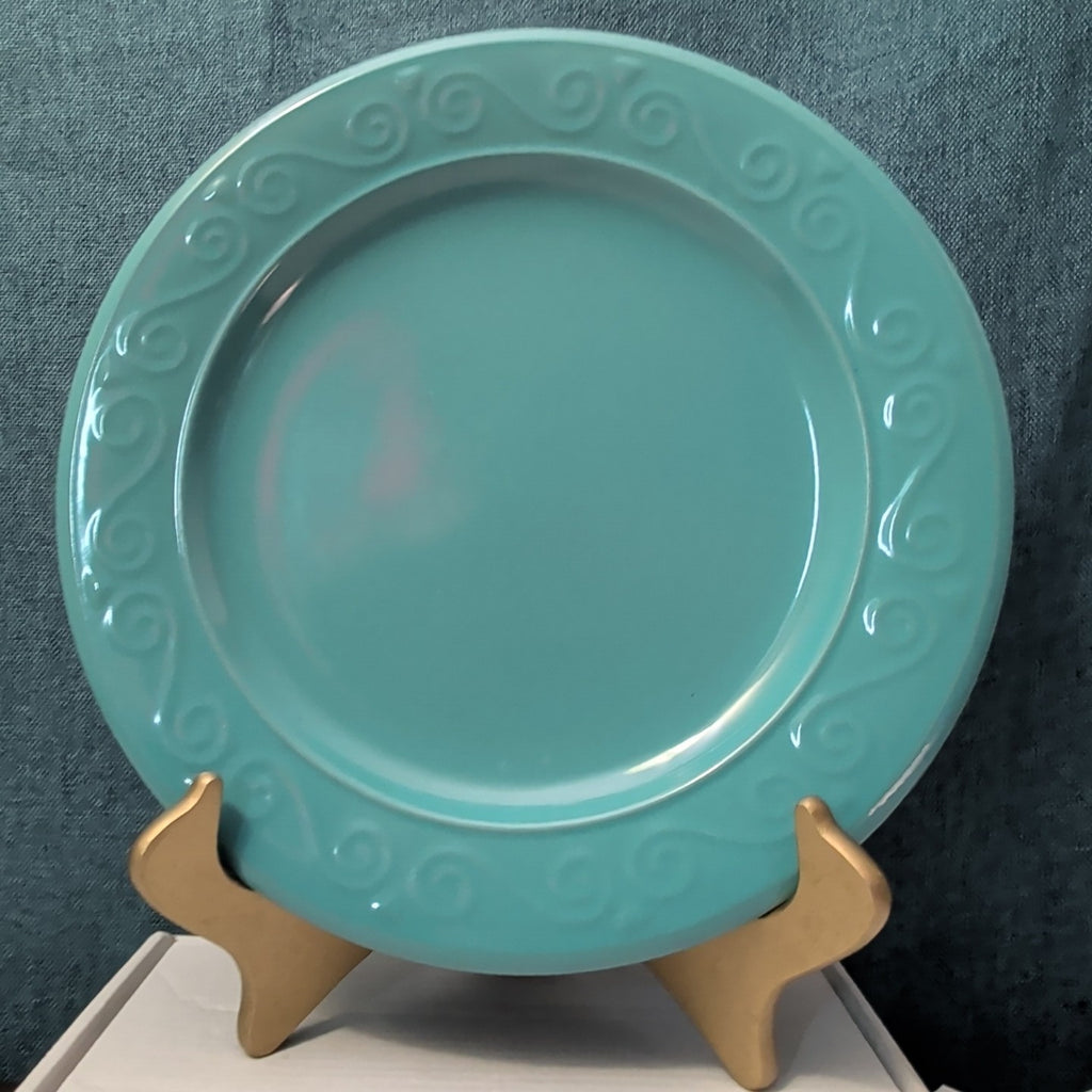 Set of 4 Royal Norfolk Dinner Plates Turquoise Teal Blue Scrolls Rim 10.5"