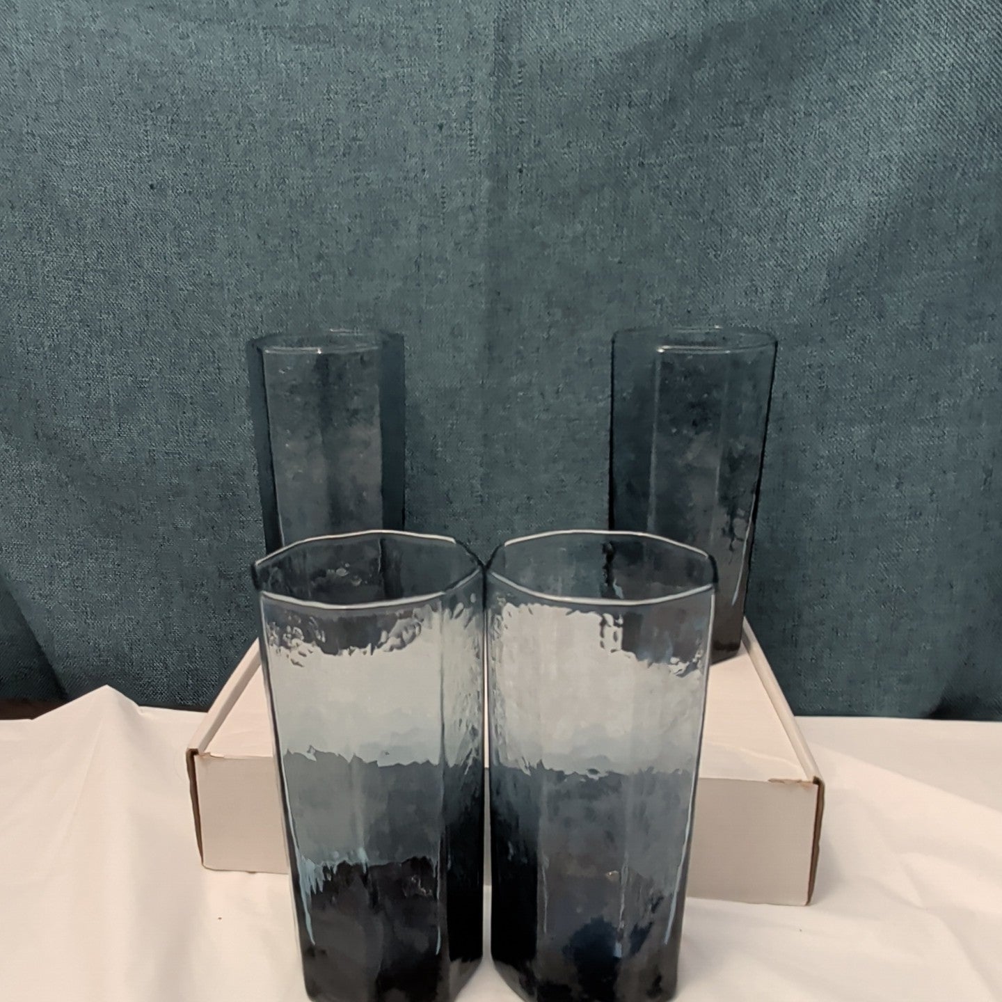 Set of 4 Libbey FACETS Cobalt Blue Glasses | 8-Panel Octagon Highball Tumblers
