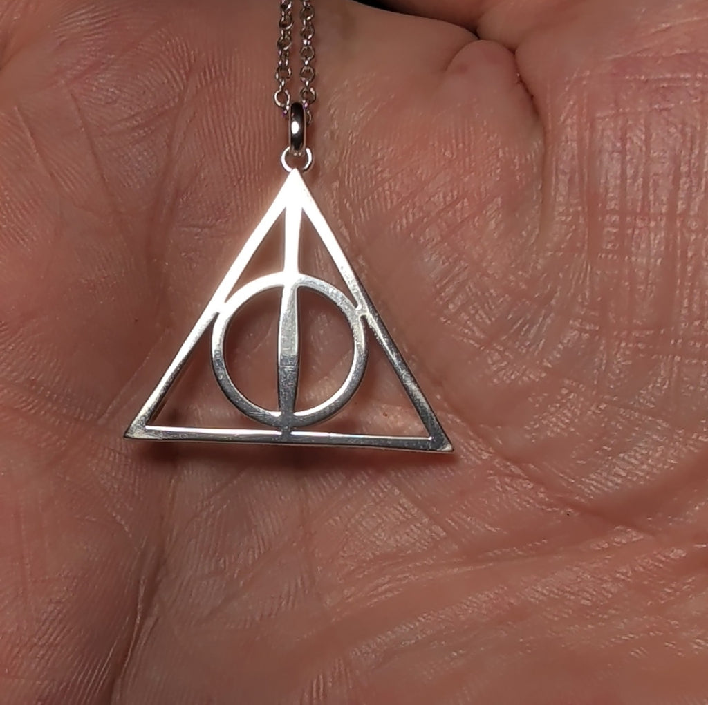 Harry Potter Deathly Hallows Silver Tone Pendant Chain Necklace