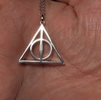Harry Potter Deathly Hallows Silver Tone Pendant Chain Necklace
