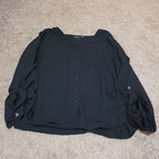 Apt 9 Black Blouse Womens XL V-Neck Roll Tab Sleeve Lightweight Shirt Casual Top
