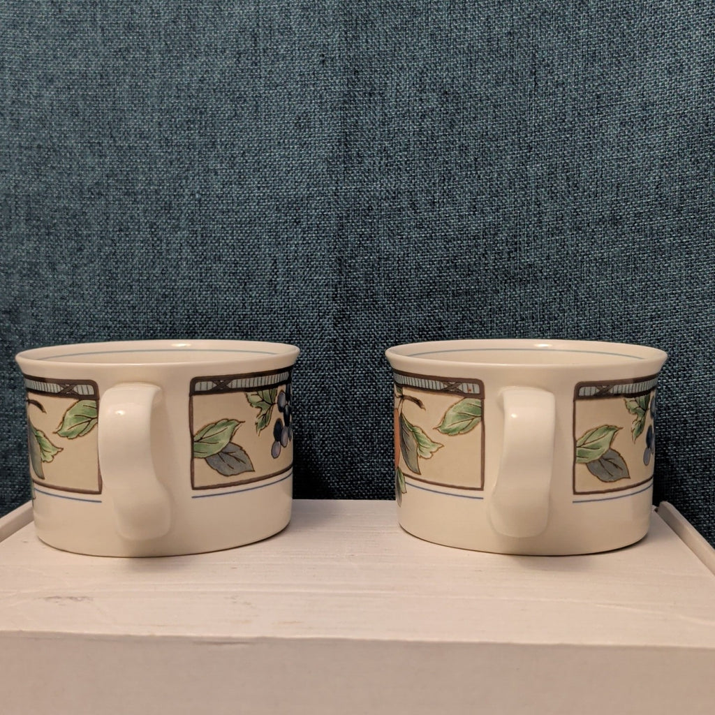 Set of 2 Mikasa Intaglio GARDEN HARVEST Cups | CAC29 8oz Flat Mugs | Vintage 90s