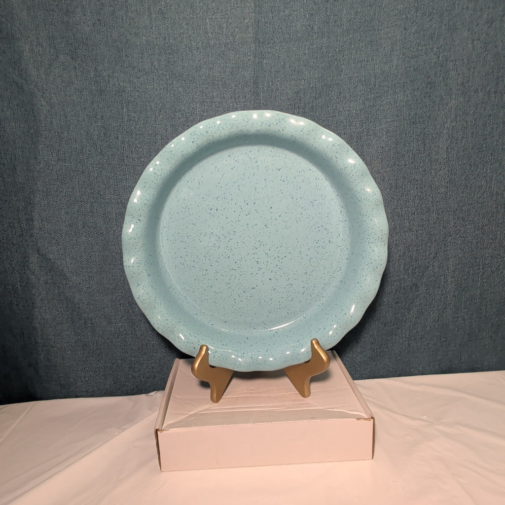 Paula Deen Pie Plate Robin's Egg Blue Speckled Stoneware 11.25" Ruffled Edge
