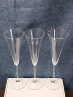 Set of 3 Tall Champagne Flutes | 9.5" Trumpet Shape | Elegant Clear Glass