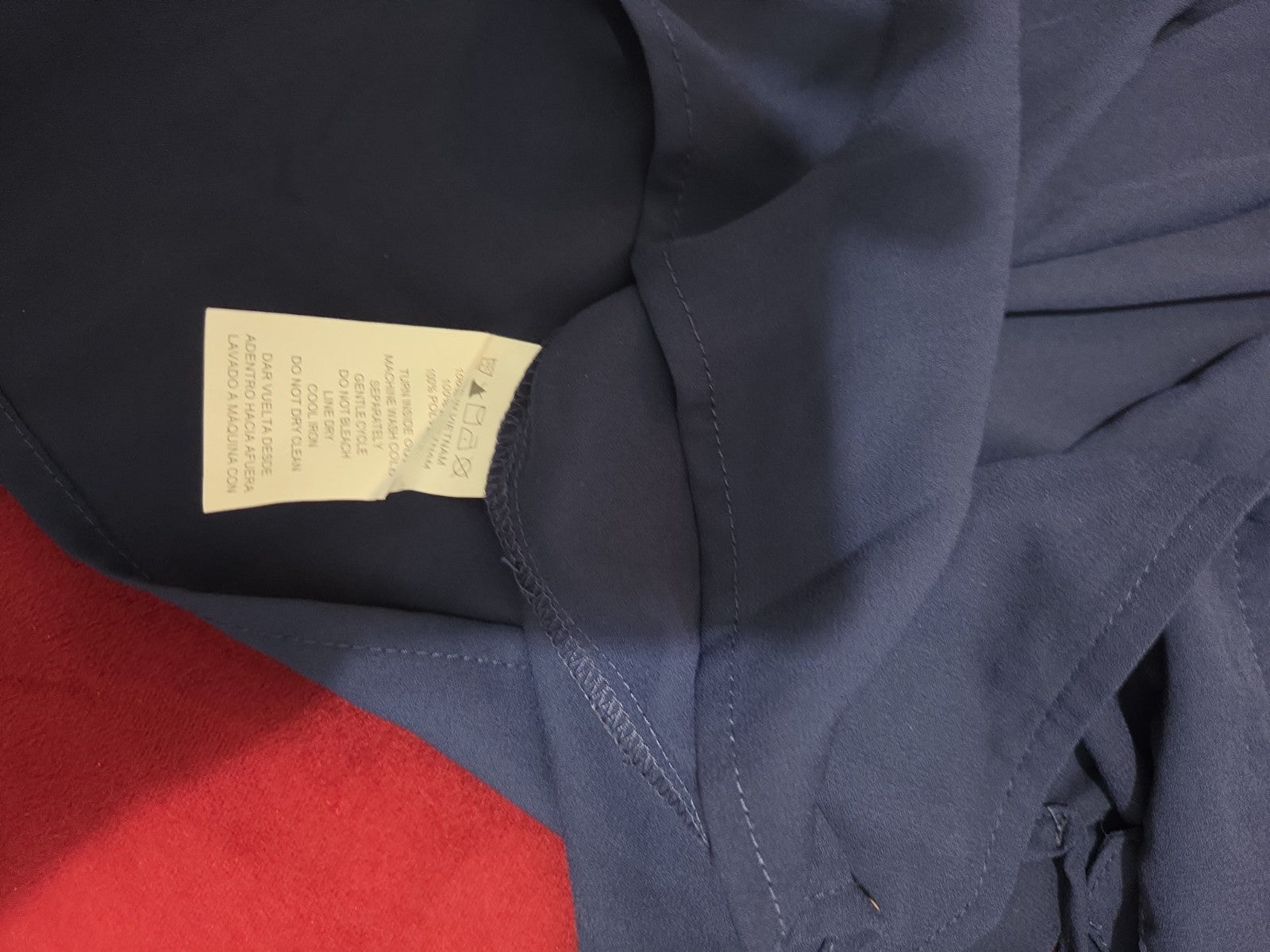 Michael Kors Blouse XL Navy Blue Zip Front Roll Tab Sleeve Shirt Gently Used