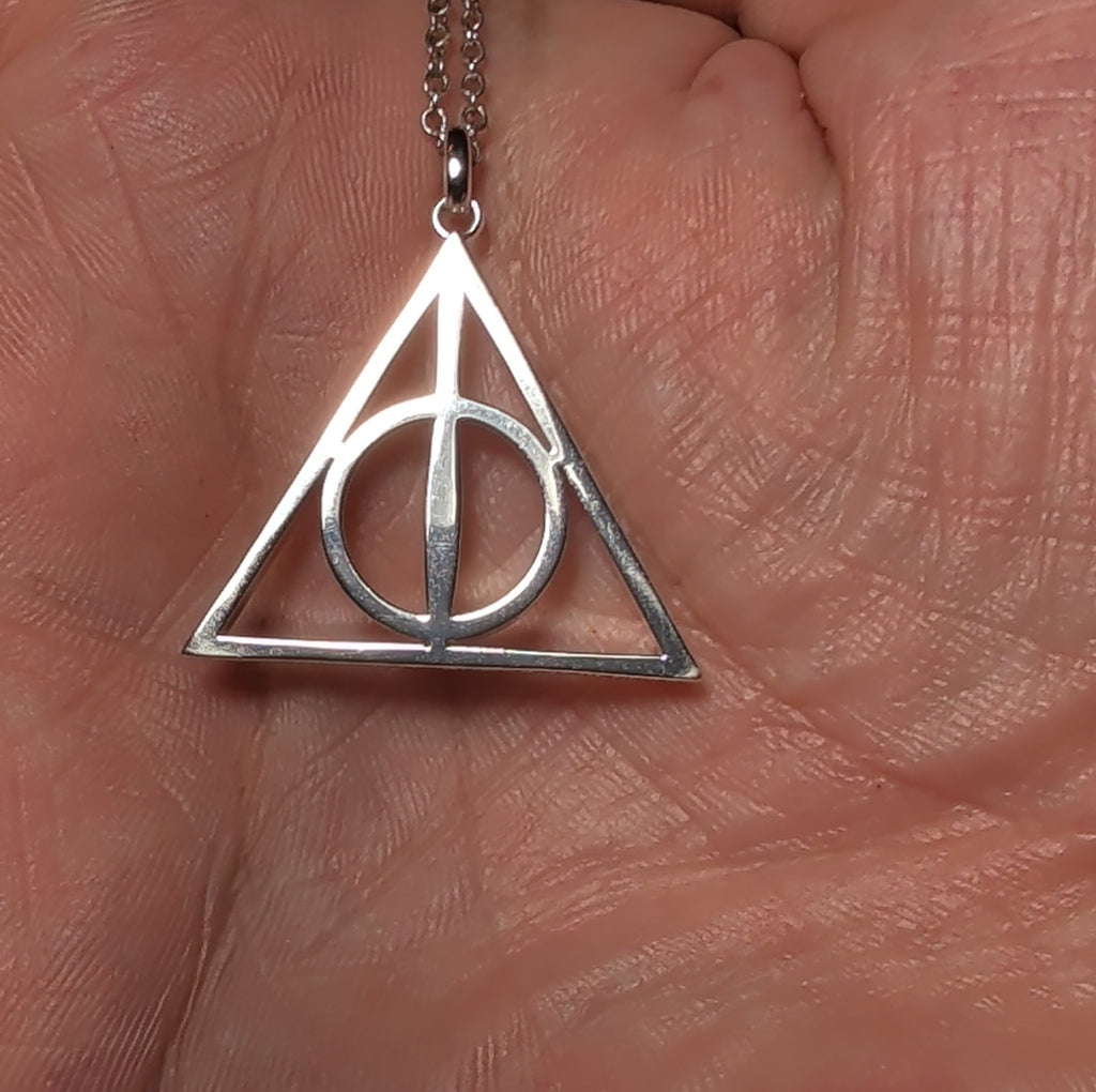 Harry Potter Deathly Hallows Silver Tone Pendant Chain Necklace