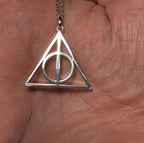 Harry Potter Deathly Hallows Silver Tone Pendant Chain Necklace