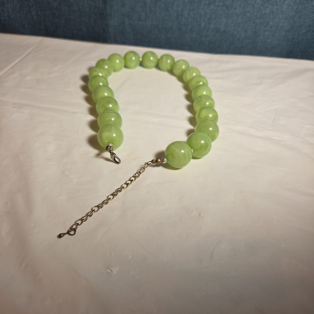 Chunky Bead Necklace Marbled Green Acrylic Retro Y2K PreOwned