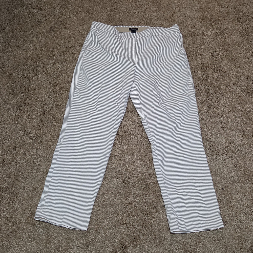 Jones New York Pants Womens 12 Tan White Stripe Pull On Crop Trouser Cotton Good