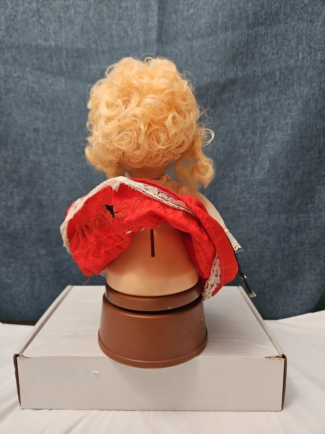 Vintage Heritage Doll Piggy Bank European Folk Costume Blonde Curls Aged Charm