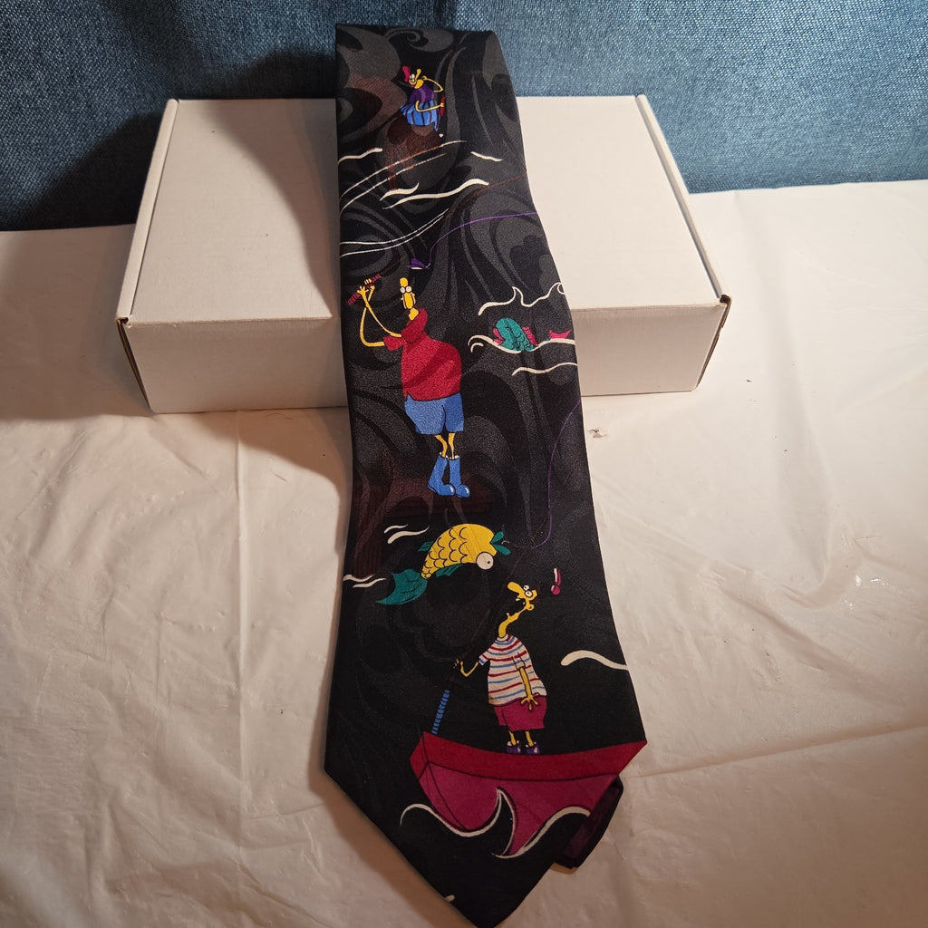 Vintage 90s Hallmark Fishing Tie The Big Catch SpecialTies Men Novelty Polyester
