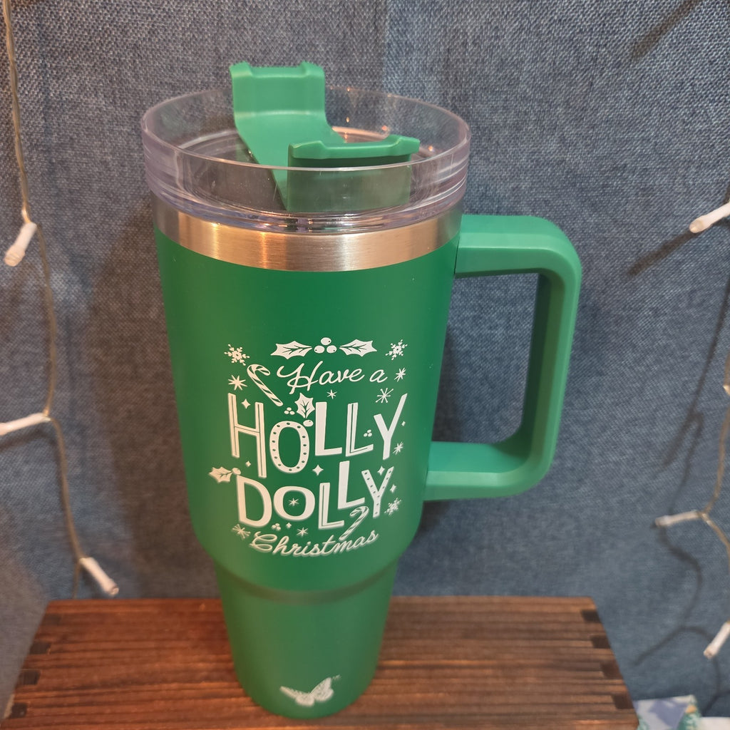 Holly Dolly Christmas 40oz Tumbler Green Stainless Travel Mug