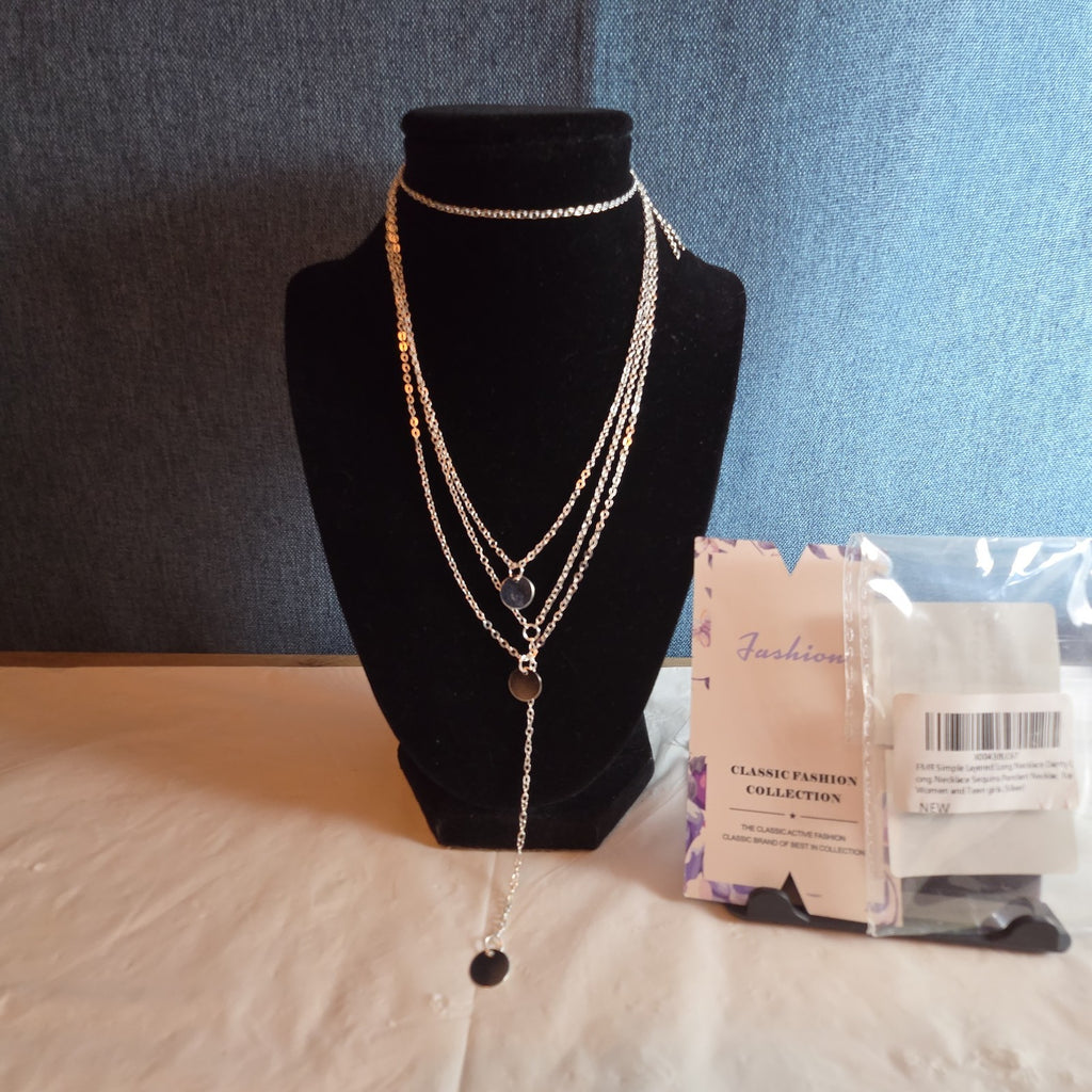 Fashion Silver Tone Multi Tier Lariat Disc Necklace Boho NIP X002Q3ZYJ