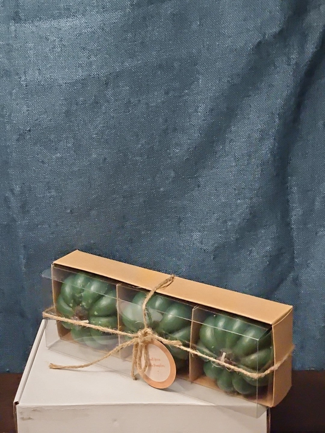 Set of 3 Green Pumpkin Candles | Vanilla Scented Molded Wax | Fall Farmhouse