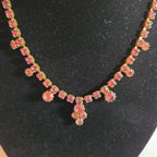 Fringe Necklace Pink Rhinestone Gold Tone Retro Glam