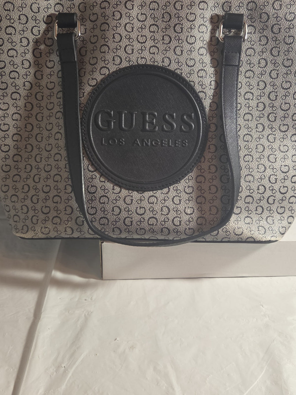 Guess Los Angeles Monogram Tote Bag Gray Black Shoulder Purse