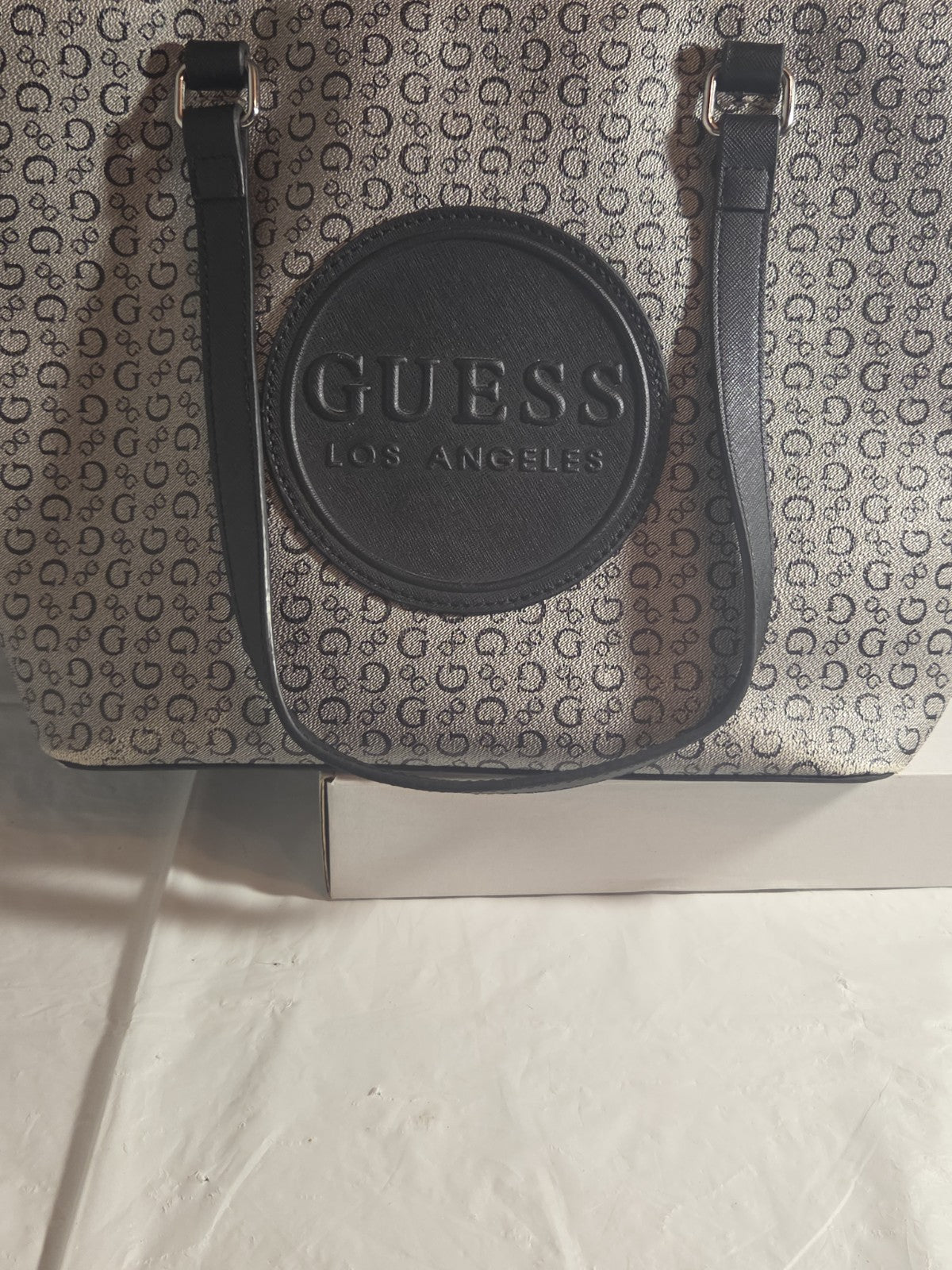 Guess Los Angeles Monogram Tote Bag Gray Black Shoulder Purse
