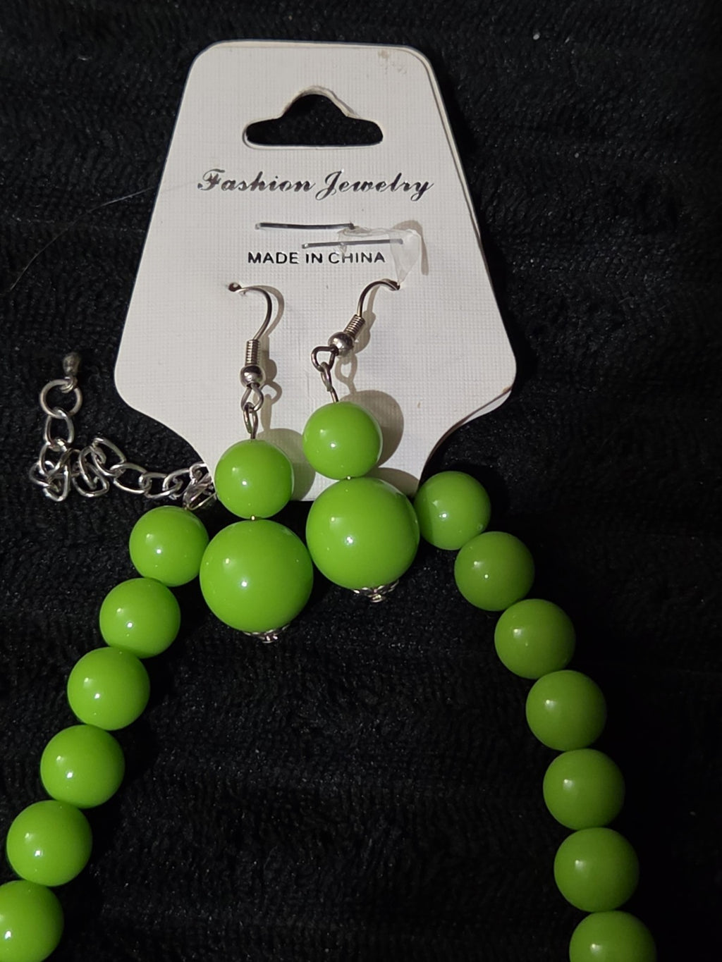 Chunky Bubblegum Bead Necklace Earring Set Green Retro New On Card
