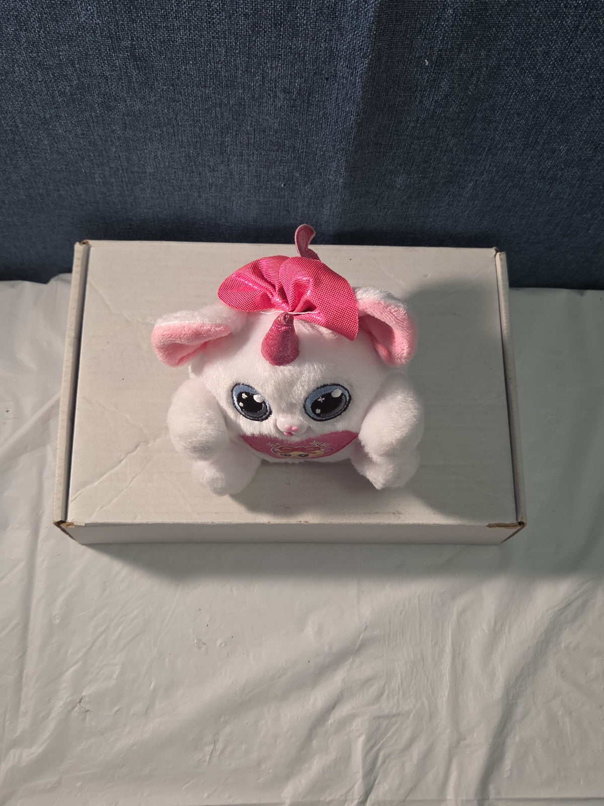 ZURU Rainbocorn Puppycorn Penny the Pug 5" Plush White Pink Bow Glitter Horn
