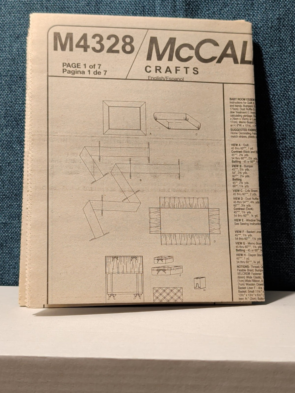 McCall's M4328 Nursery Decor Pattern 2003 Crib Quilt Bumper Skirt Stacker UNCUT