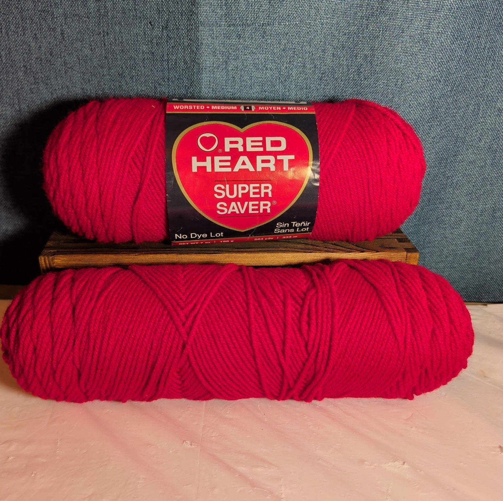 Red Heart Super Saver Cherry Red Yarn Lot 2 Skeins Worsted E300 New & Used
