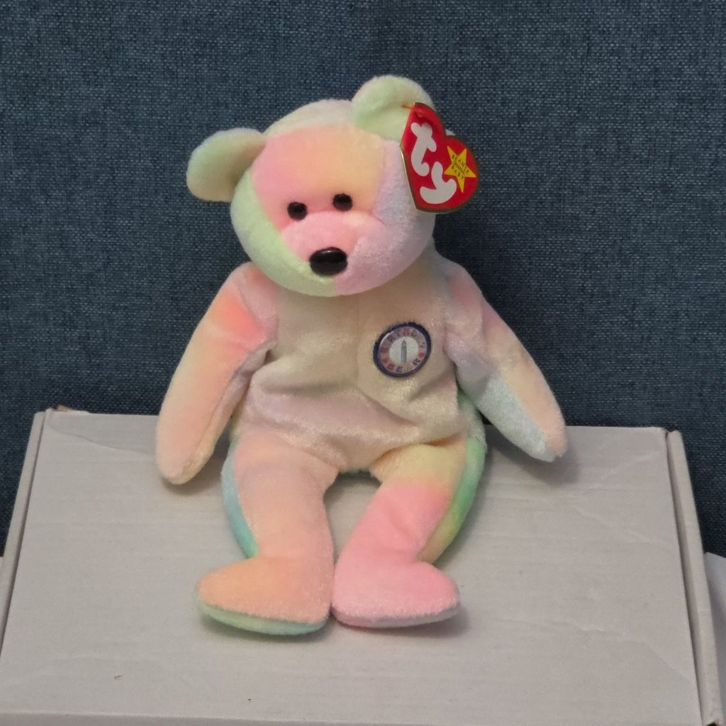 TY Beanie Baby B.B. BEAR The Birthday Bear 1999 | Pastel Tie-Dye | Mint Tags NEW
