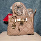 Studio Badgley Mischka Quilted Mini Tote Taupe Vegan Leather NWT