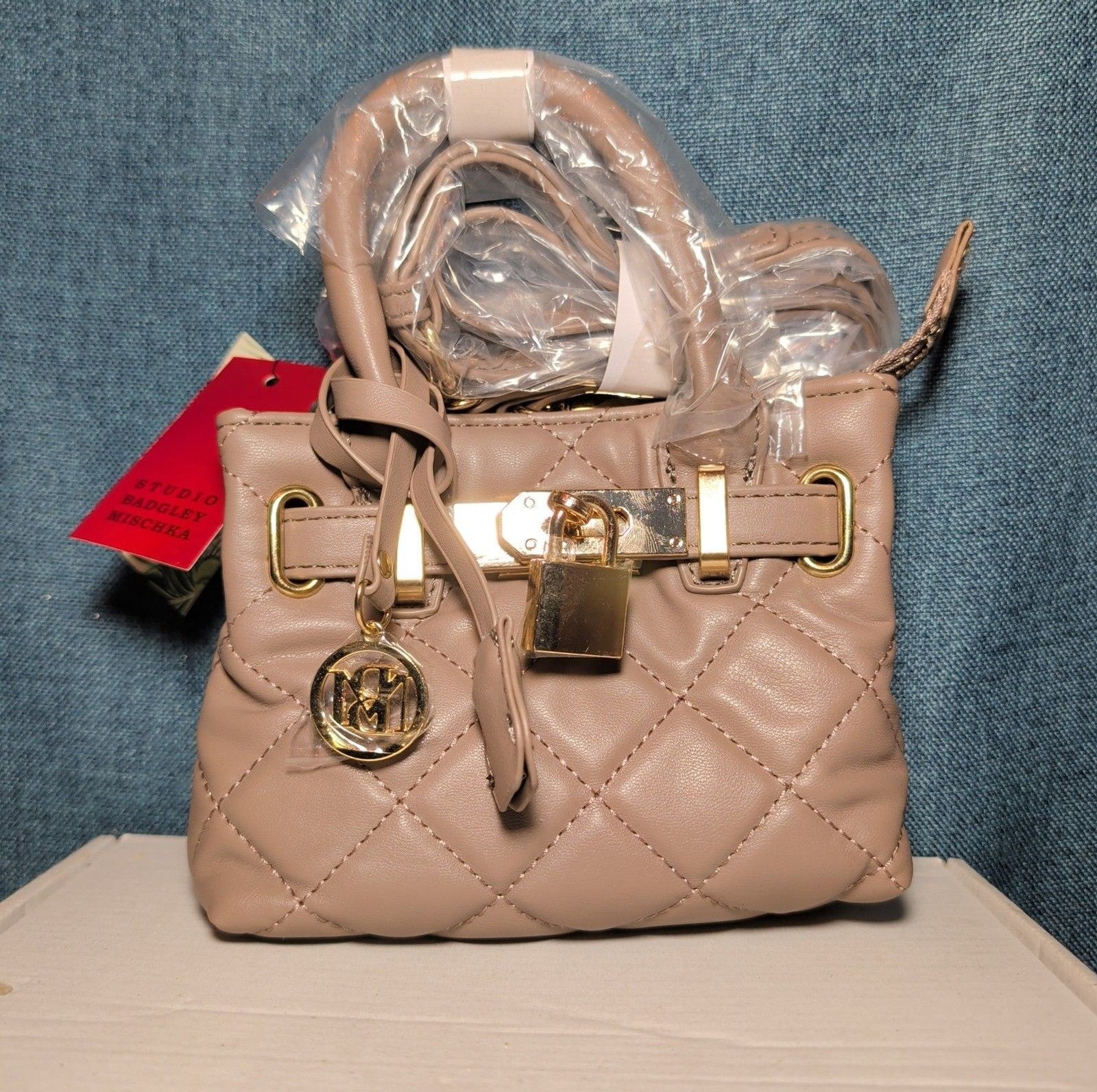 Studio Badgley Mischka Quilted Mini Tote Taupe Vegan Leather NWT