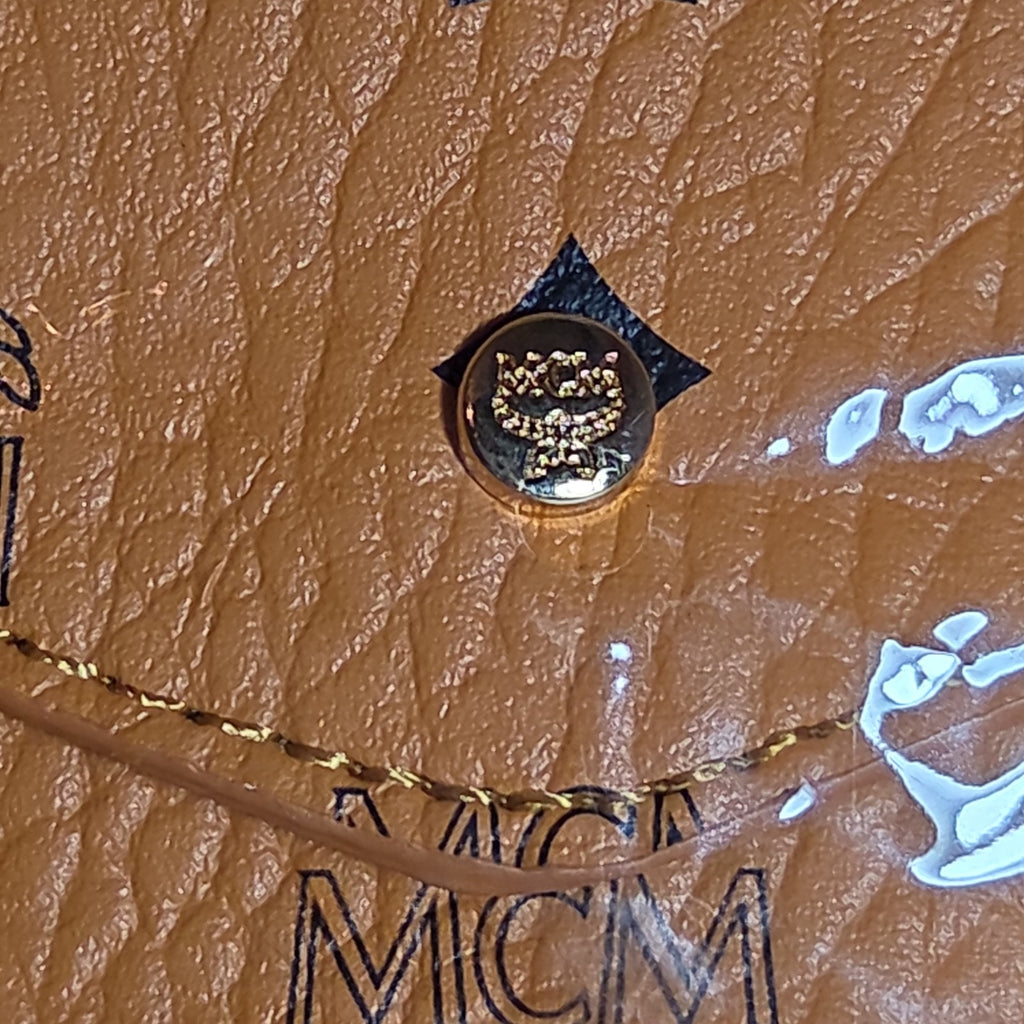 MCM Visetos Envelope Pouch Cognac Monogram Beauty Clutch NIB 200838