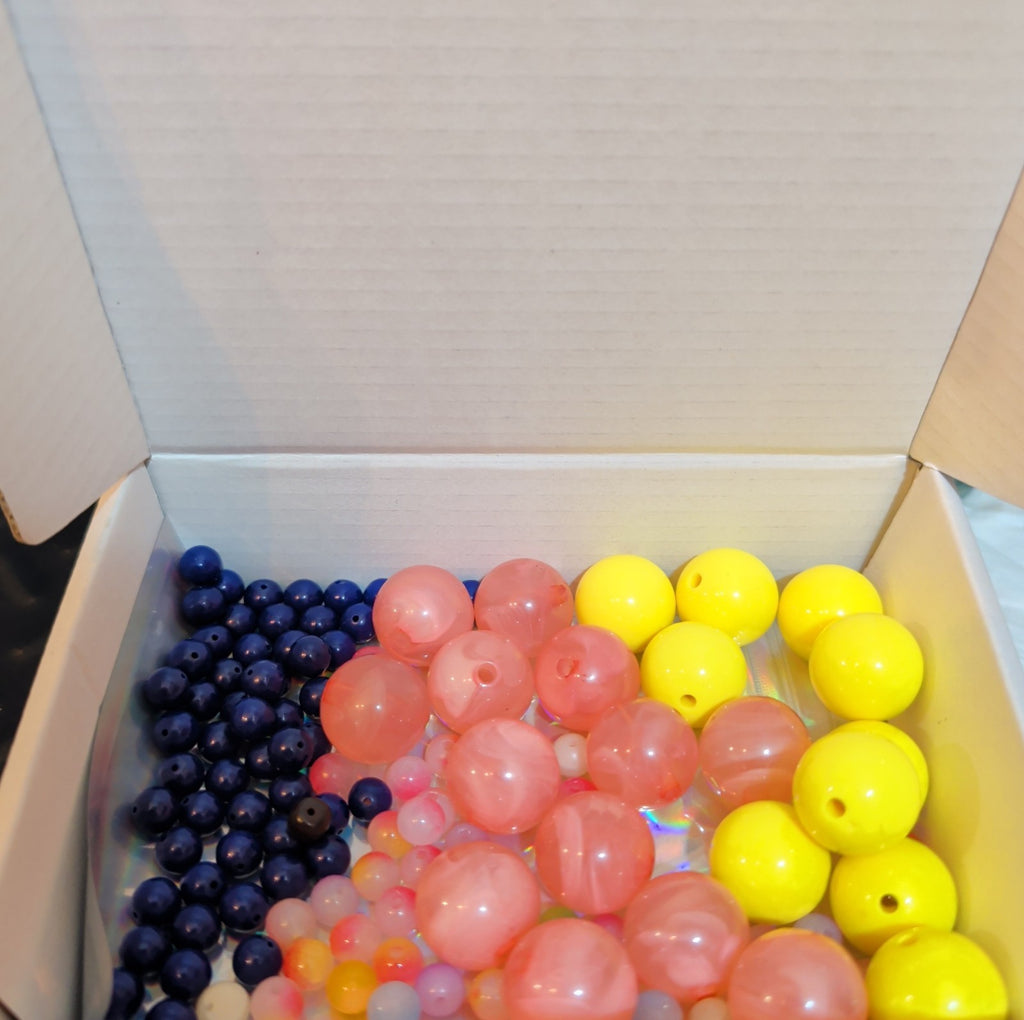 Mixed Pre-Drilled Round Plastic Beads 3oz Lot Pink Yellow Blue Craft